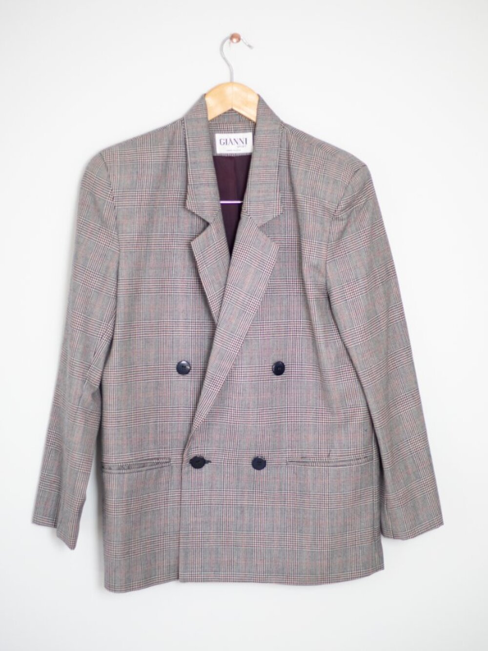 Vintage Double Breasted Blazer Grey Burgundy Sz 6 | Gianni